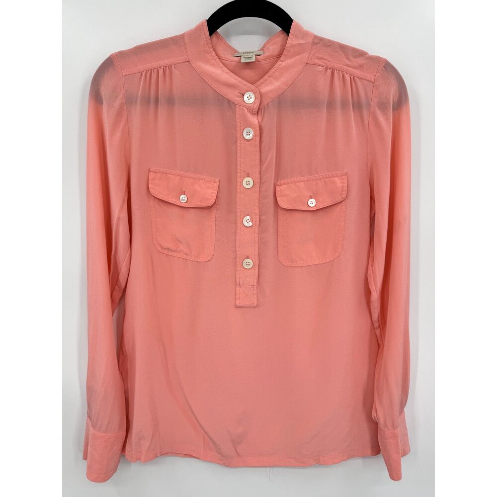 J. CREW Coral 100% Silk Button Down Long Sleeve Top Size 0